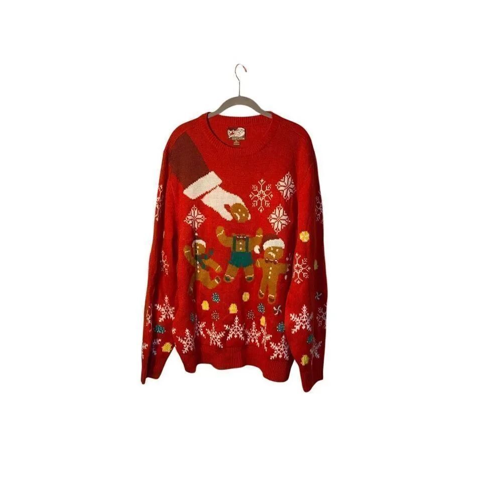 Party sweater, men’s gingerbread man pull over Christmas sweater, size XL